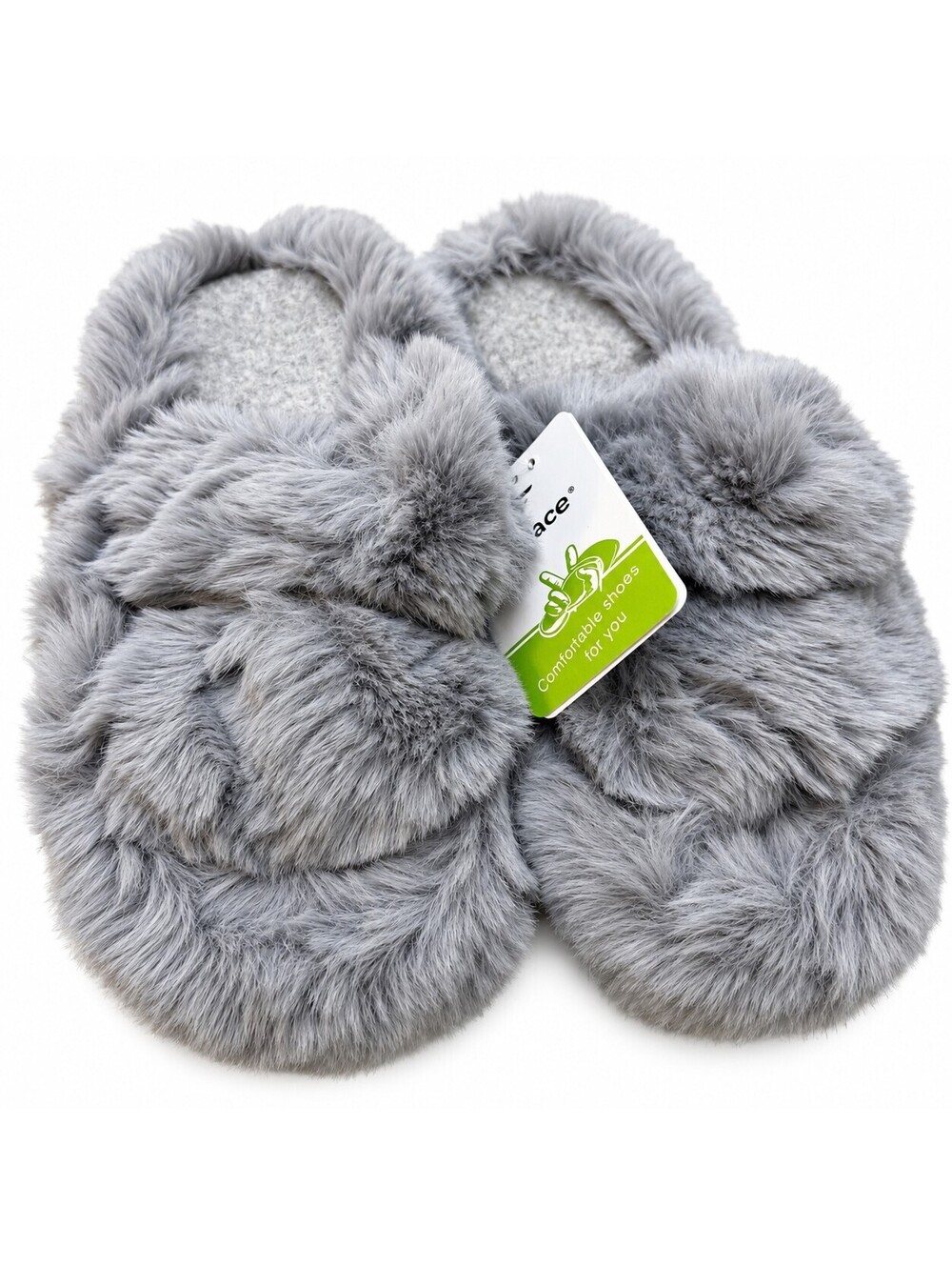 Coface Women's Gray Faux Fur Plush Slippers Size US 5 Cozy Indoor Shoes